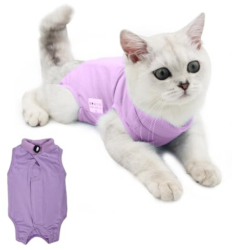 Body de Protection Chat pour Plaies Abdominales ou Maladies de la Peau - Combinaison de Récupération et Anti Léchage (Large, Violet)