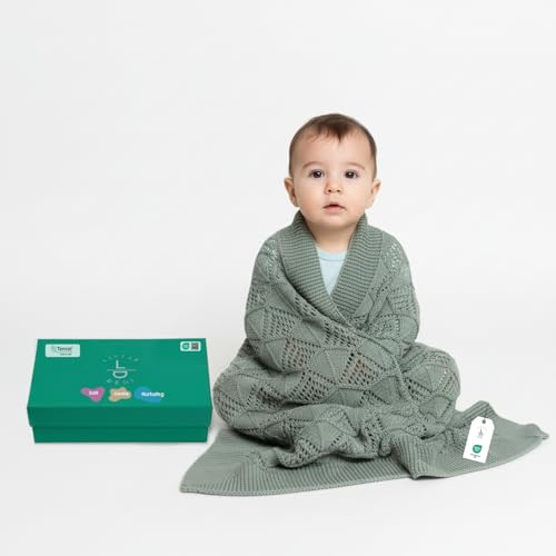 Little Dedi Babydecke aus 100% Tencel™, 80 x 100 cm, Grün - Oeko-TEX® 100 Klasse 1, hypoallergen, thermoregulierend und atmungsaktiv - Luxuriöse Strickdecke für Neugeborene und Kleinkinder