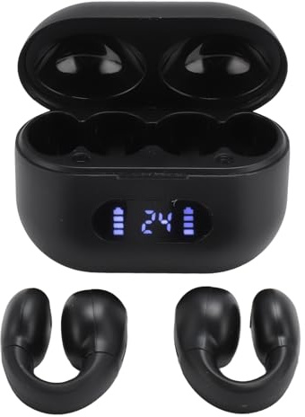 Jectse Hörlurar med öppen öronklämma, X8 trådlös Bluetooth 5.2 klämma på öronsnäckor, beröringskontroll benledning, hörlurar med laddningsfodral och strömskärm, inbyggd mikrofon, 30H speltid