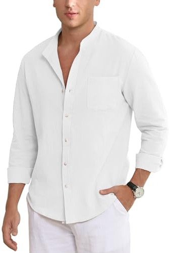 NANAMEEI Leinenhemd Herren Langarm Sommerhemd Herren Freizeithemd Männer Hemd Knopfleiste Herren Weiß 2XL