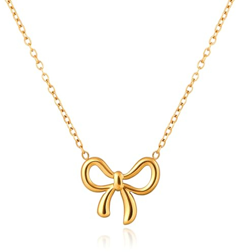 XIHIRCD Goldene Schleife-Halskette, Zierliche Schleife-Kette Modischer Fliege-Anhänger für Halsband Süßes Schleifenschmuck Geschenk für Frauen und Mädchen