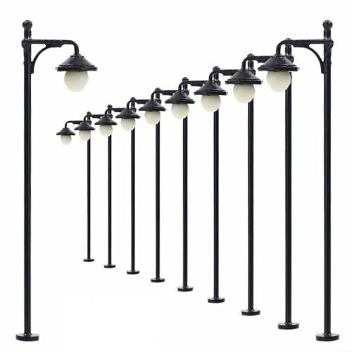 EpheyFIF 10 Stück Modelleisenbahn Zug Lampe Post Straßenbeleuchtung HO OO Maßstab 1:87 LEDs Dekor, G7C918TL6Z01BES17M5HS61W60H112