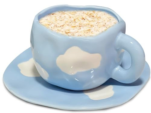 TOATELU Tasses en Céramique Irrégulières avec Soucoupe, Tasses à Café en Nuage Peintes à la Main de 250 ml, Cadeaux Créatifs pour Filles, Petite amie, Mères, Amoureux