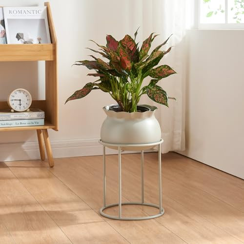 [en.casa] Porte-Plantes Style Intemporel avec Cache-Pot Support de Plantes pour Intérieur Bac à Fleurs pour Salon Chambre Métal 38 x 24 cm Beige