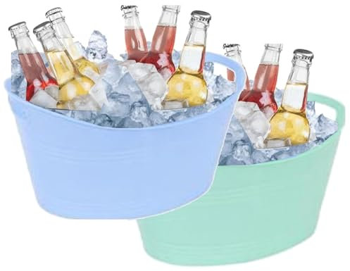 Almineez Set of 2 Premium Plastic Drink Bucket - Beverage Tub with Handles - Perfect for Parties, BBQs, Outdoor Events - Cooling Bottles Cans of Beer or Soft Drinks (24L - 24 Litre)