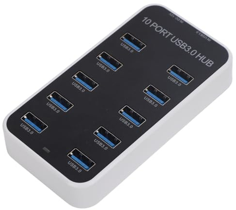 10 USB 3.0 Ports Data Hub, Fast Data Transfer, Stable Power Supply, Surge Protector, Compatible with 11, OS X, 9, for Laptop, Desktop, TV/Gaming Console