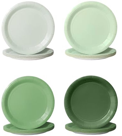 VOSINPADA 48 Pcs Sage Green Paper Plates 9 Inch Gradient Green Party Plates Disposable Round Dessert Plates for Birthday Wedding Baby Shower Bridal Tableware Party Supplies 4 Colors