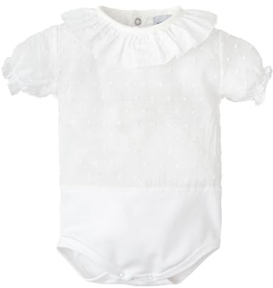 BABIDU - 1726 Body Bebé plumetti Manga Corta con Cuello con Volante Color: Blanco Talla: 0