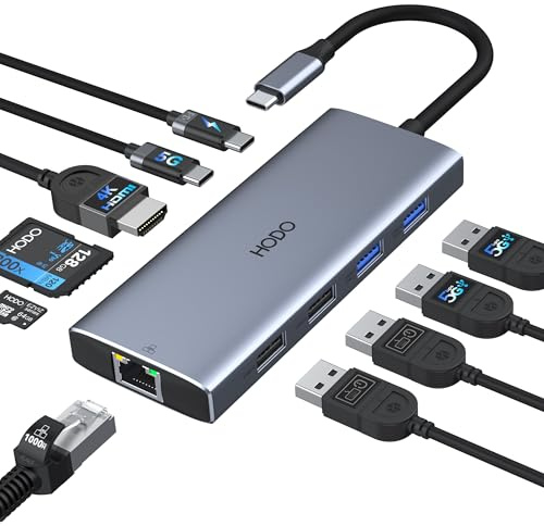HODO USB C Hub Ethernet für MacBook Air, Adapter Mac Book Zubehör 10 in 1