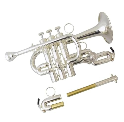 Anfänger Trompeten Bb/A Piccolo-Trompete Musikinstrumente Pinsel Finishes Gelb Messing Körper Messing Edelstahl Professionelle Trompete(Silver)