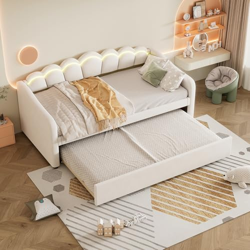 YESGIGA Daybettt, 90x200cm Tagesbett mit ausziehbarem Bett,Schlafsofa, Einzelbett(Ohne Matratze) (Beige)