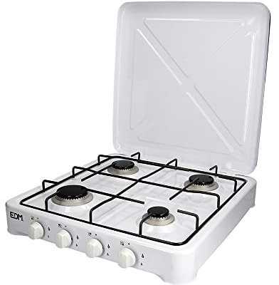 Cocina de gas esmaltada 4 fuegos, combustión eficiente, fácil limpieza, ideal para cocinar alimentos variados y preparar comidas rápidas.
