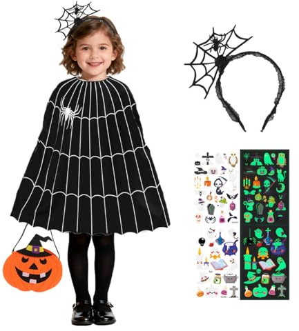 Epokus Umhang Spinne Kinder,Halloween Spinnennetz Kostüm 3-5 Jahren,Schwarz Kinderkostüm Geist,GespenstKostüm für Jungen Mädchen Cosplay Mottoparty