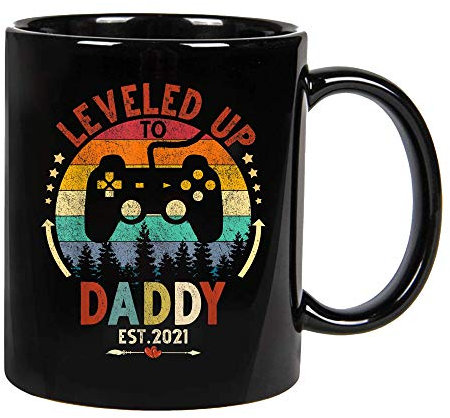 White Mug with Handle I Leveled Up to Daddy Est 2021 Funny Video Gamer Coffee Mug Modern Ceramics Coffee Cup Novelty Jumbo Mug for Beer Restaurant 330Ml