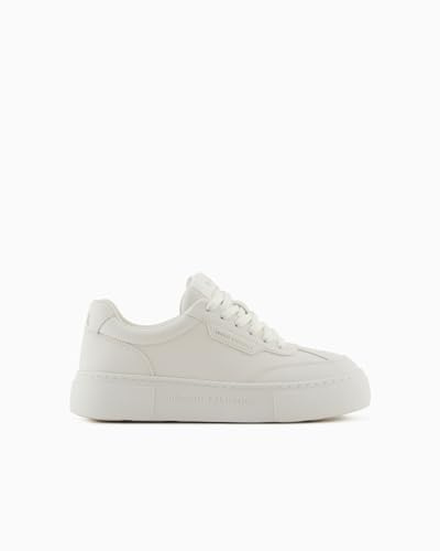 Armani Exchange Zapatillas de Mujer Kurt Low Cut Platform Sole, Blanco Crudo, 38.5 EU