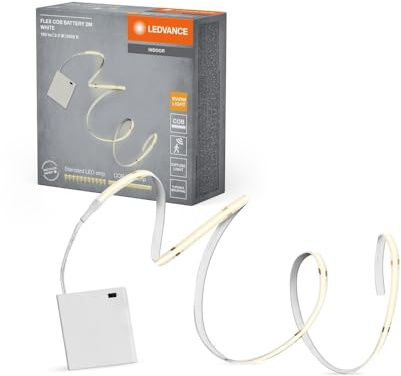 LEDVANCE FLEX Tira de luz LED con funcionamiento a pilas, COB distribución homogénea de la luz, 3,3 W, 150 lm, 2 m de longitud, flexible y plegable, para aplicaciones en interiores, LED no sustituible