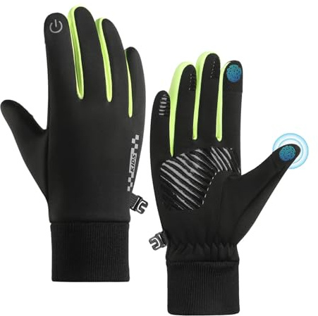 Long Keeper Gants Velo Enfant – Gants Enfant Hiver Gants Cyclisme Tactile Antidérapant Gants Sport Chaud Enfant Doigts Complets pour Garçon Fille (Vert-S, S - Circonférence de la Paume: 14-16cm)