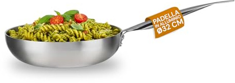 Avilia Padella Wok Saltapasta in Alluminio 32cm - Materiale Riciclato al 100% e Manico Antiscottatura in Acciaio Inox - Compatibile con Tutti i Piani Cottura - Doppio Fondo Brevettato 16,6cm