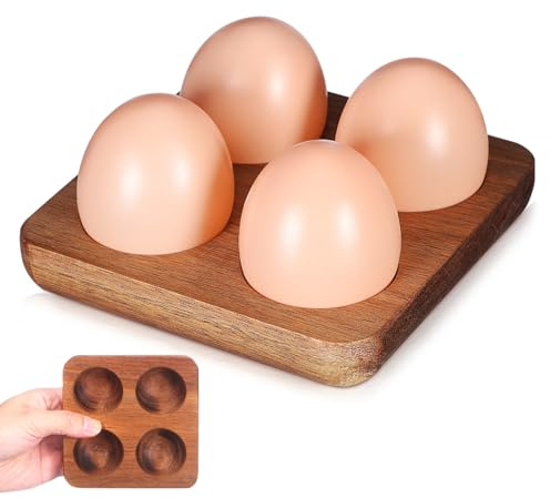 DECHOUS Vassoio per uova per frigorifero Portauova in legno 4 Portauova da banco Piatto per uova Fresh Keeper Cucina Supporto in legno