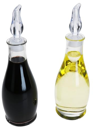 MamboCat Olli - Set di 2 bottiglie per aceto e olio, 300 ml, in vetro con coperchio in plastica, dispenser per olio d'oliva, condimenti, salsa & Co