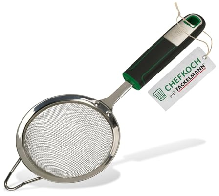 CHEFKOCH Sieb ø10cm – Perfekt zum Absieben kleinerer Mengen (Mehl, Zucker & Co) – Rostfreier Edelstahl im modernen Look – Ergonomischer Griff für müheloses sieben