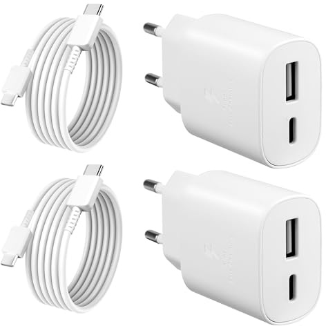 2 Pièces 25W Chargeur Rapide pour Apple iPhone 16/16 Pro/16 Pro Max/16 Plus/15/15 Pro/15 Pro Max/15 Plus/iPad P ro/iPad Air, PD+QC Multiple Prise Secteur USB Type C Adaptateur et Câble USB C