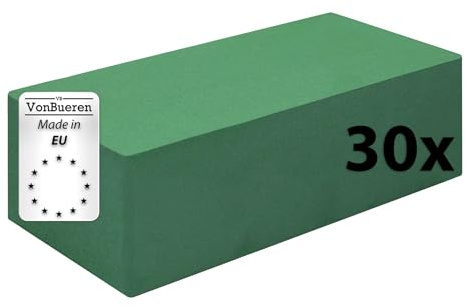 VonBueren 30x Steckschaum für Blumen nass, Blumensteckschaum, Steckmasse | Je ca. 23 x 11 x 7,5 cm, Steckmasse für Kunstblumen und Frischblumen, Steckschwamm und Steckmoos, Made in EU
