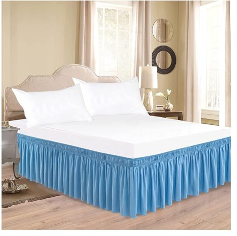 KJBDQQH Cache Sommier Jupe de lit à Volants de Couleur Unie épaisse Classique avec Tissu résistant aux Rides et à la décoloration et Ceinture élastique élargie(Sky Blue,160x200x38cm)