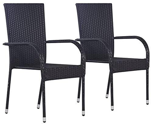 XINCXIN Stapelbare Gartenstühle 2 STK., Gartenmöbel Korbsessel Chair Terrassenstühle Geeignet für Pool Terrace Balcony Outdoor Poly Rattan Schwarz