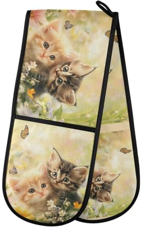 Quteprint Maniques doubles de cuisine matelassées, résistantes à la chaleur pour cuisine, barbecue, grillades et micro-ondes, lavables en machine avec boucle de suspension - 17,8 x 88,9 cm de long