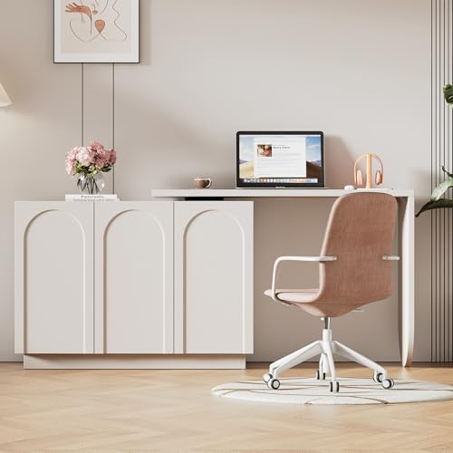 SUKY Scrivania girevole a L per computer, toeletta, tavolo da ufficio, colore bianco