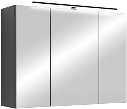 byLIVING Spiegelschrank Spree, Korpus matt anthrazit Spiegeltüren | Hängeschrank, Soft-Close-Funktion, inkl. LED-Beleuchtung, Badschrank mit Stecker- und Schalterdose, B 80, H 60, T 20 cm