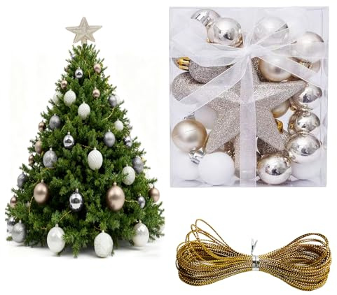 Diyxisk Palline di Natale Piccole, 30 Pezzi Squisito Palline Natalizie, Set Decorazioni Albero di Natale, per Decorazioni Natalizie in Centri Commerciali, Ristoranti e Uffici (Oro, Bianco)