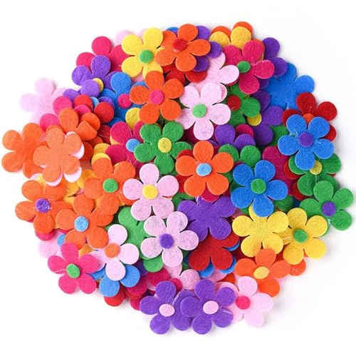 Funalix Fünfblättrige Filzblumen, 100 Stück Filzblumen zum Basteln,Bunte Stoff Blümchen für DIY Handwerk, Grußkarten, Deko, Häkeln und Nähen