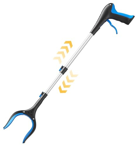 FGRHY Telescopic Litter Picker, 5-Level Adjustable (60-105cm) Grabber Reacher Tool, Helping Hand Grabber for Adults, Disabled, Elderly. Pick Up Stick for Trash Cleaning (Blue)