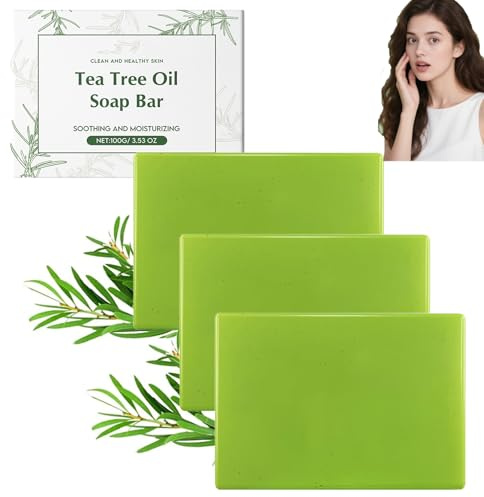 Reinigungsseife mit Teebaumöl, sanft und pflegend, tägliche Reinigung, erfrischende Geruchskontrolle, glatte Haut, reduziert Mattheit, feuchtigkeitsspendendes Peeling, als Fuß- und Körperseife (3pcs)
