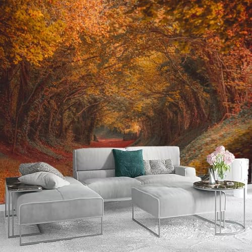 Carta da Parati Autunno Foresta 200x140 cm Fotomurale da Parete Paesaggio Tessuto di Seta Carta Parati 3D Adesiva Muro Decorazione per Camera da Letto Soggiorno A-9140