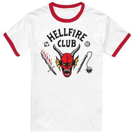 Stranger Things Hellfire Club Ringer Unisex Ringer T-shirt, Vit/Röd, Small