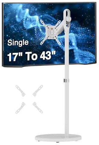 SIIG Single 43 Portable Monitor Arm TV Rolling Stand- White– Fits17-43 Screens- Up to 22 lbs- Cable Management- Quick-Release VESA Plate- VESA Plate 75/100/200 (CE-MT5F11-S1)