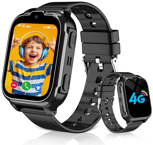 Kesasohe Montre Connectée Enfant Fille Garçon 4G/GPS/WiFi/Appel Vidéo, IP68 Montre GPS Enfant avec Téléphone Chat Familial, SOS, Jeux Réveil, Mode Classe, Montre Intelligente Enfants Cadeau