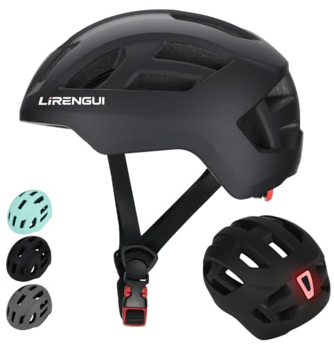 LIRENGUI Casco da bicicletta per bambini con luce posteriore per ragazzi e ragazze, luce posteriore di sicurezza ricaricabile, caschi leggeri e taglia regolabili per multi-sport (Nero, S)