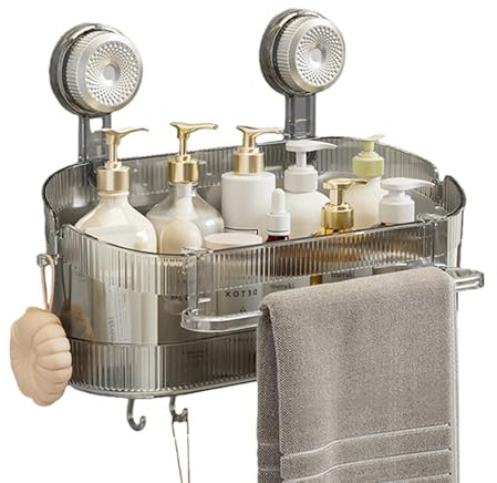 NONGYU Organizer salvaspazio per doccia, multiuso, con ventosa, per accessori da bagno, con porta asciugamani, trapano, scatola portaoggetti da bagno