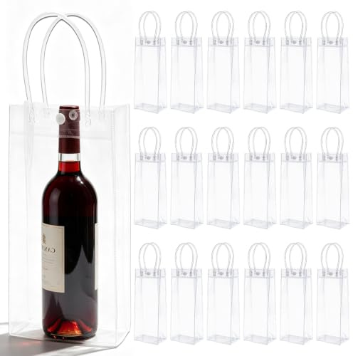 18 stycken genomskinliga flaskkylare, 25 x 10 x 10 cm flaskkylare ispåse, PVC-ispåse läckagesäker iväska med handtag för kall öl, vin, drycker, fest, utomhus, camping