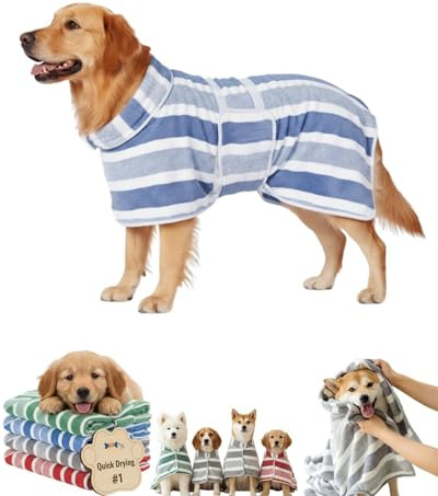 Bademantel für Hunde, Hundehandtuch, Hundebademantel Aus Mikrofaser, Bademantel Hund Mit Extra Saugfähig Und Schnell Trocknend, für Große Mittelgroße Kleine Hunde/Katze (Blue, S)