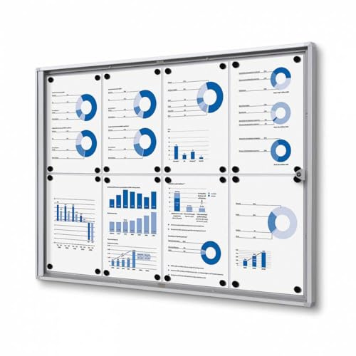 Schaukasten innen 8x DIN A4 | stabil & abschließbar | Infokasten mit SAN-Glasfront | magnetische Rückwand, beschreibbar | ideal für Innenbereich & Wandmontage