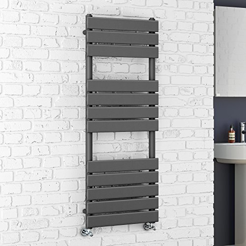 iBathUK | 1200 x 450 Anthracite Flat Panel Heated Towel Rail Bathroom Radiator