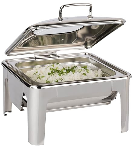 APS 12323 Chafing Dish EASY INDUCTION, Glasdeckel, ausschließlich für Indukionskochplatten geeignet, Speisebehälter GN 2/3 (65 mm tief), 5,5 Liter, 42 x 41 x 30 cm, Edelstahl