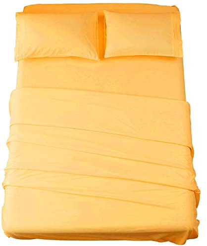 SONORO KATE Bed Sheet Set Super Soft Microfiber 1800 Thread Count Luxury Egyptian Sheets 16-Inch Deep Pocket，Wrinkle and Hypoallergenic-4 Piece (Yellow, Queen)