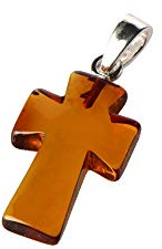 TheNaturalAmber Cross Pendant – Genuine Baltic Amber Christian Necklace with 925 Sterling Silver – Handmade Religious Pendant for Men & Women – Polished Cognac Amber