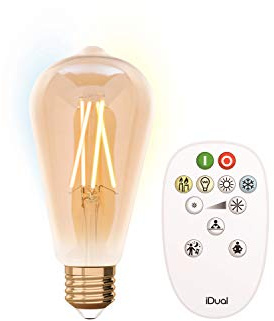 LUTEC Idual LED Filamento, bombilla E27, A60, bombilla vintage, 60 W, 9 W, ámbar, regulable, LED retro, incluye mando a distancia